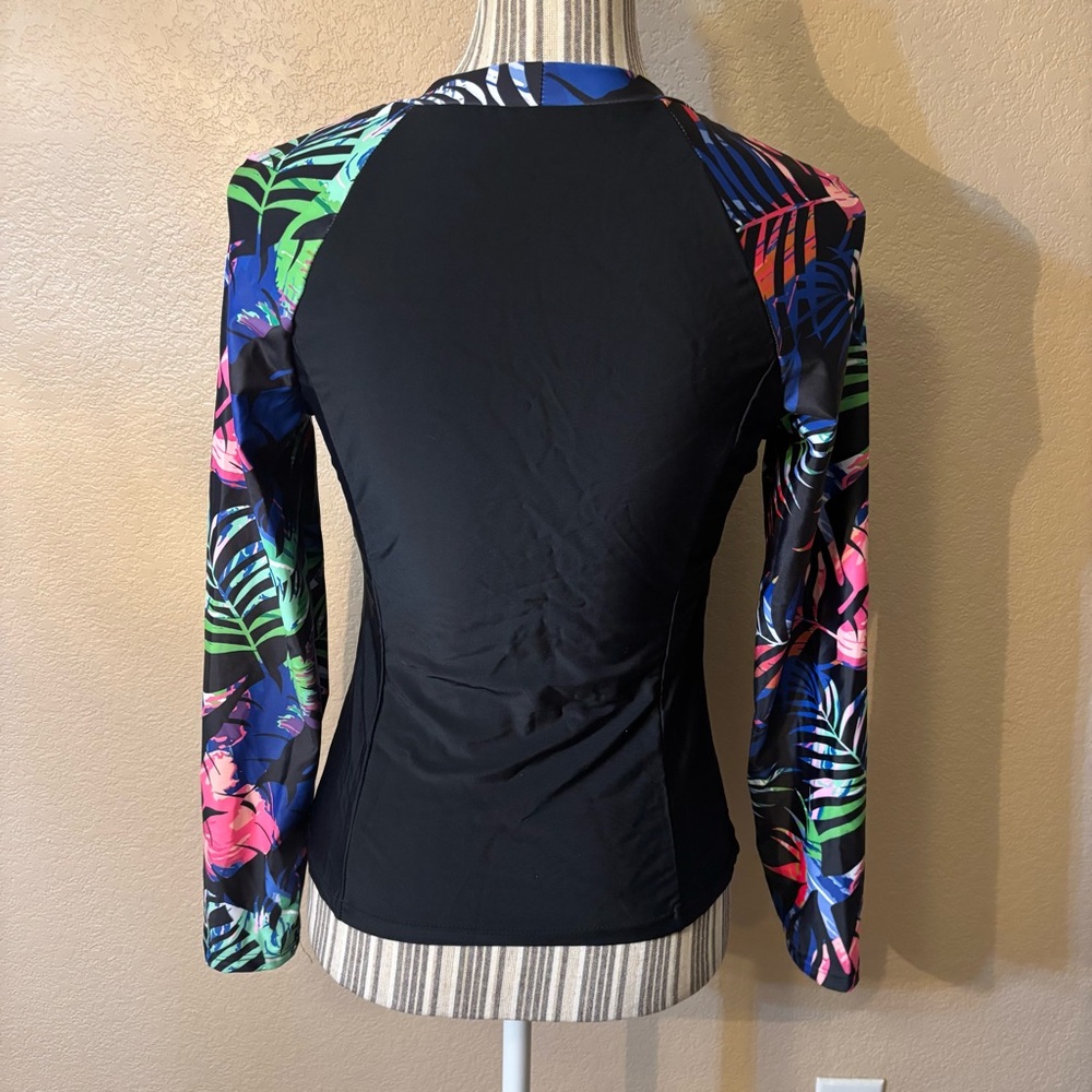 NEW BesserBay Rashguard Large Black Long Sleeve Tropical Floral Raglan Swim Tee - Picture 6 of 15
